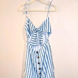 Olivaceous mid cutout vertical striped dress.